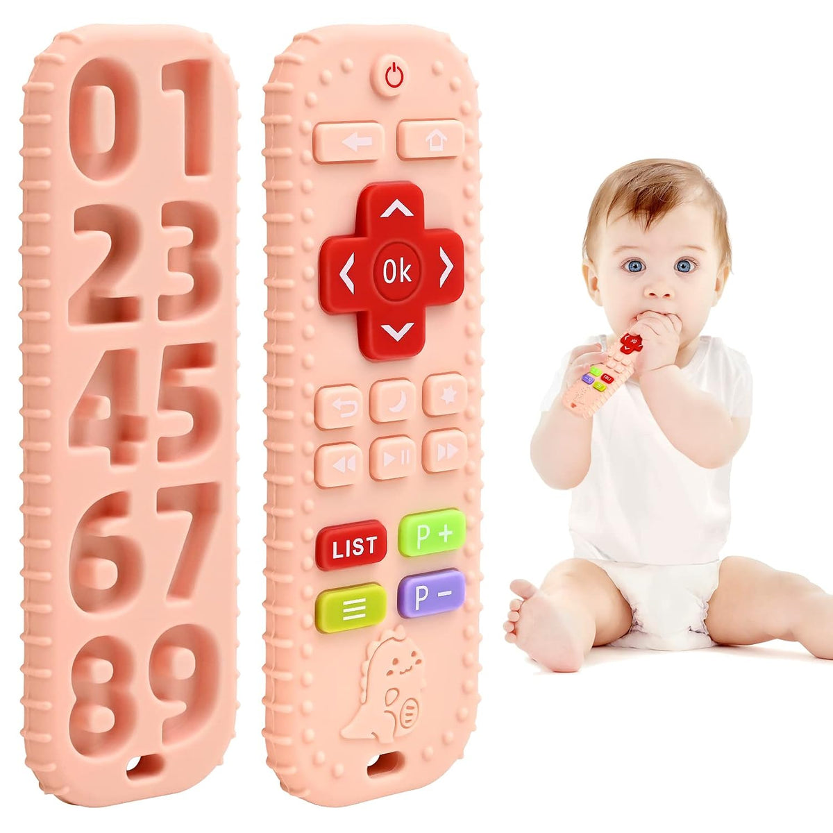 Teething Relief Teethers Toys for Babies 3-6-12 Months Gifts, Food Grade Silicone Sensory Baby Remote Control Teether Bath Toy for Infant Boy Girl Autism Birthday Christmas Gift, Black