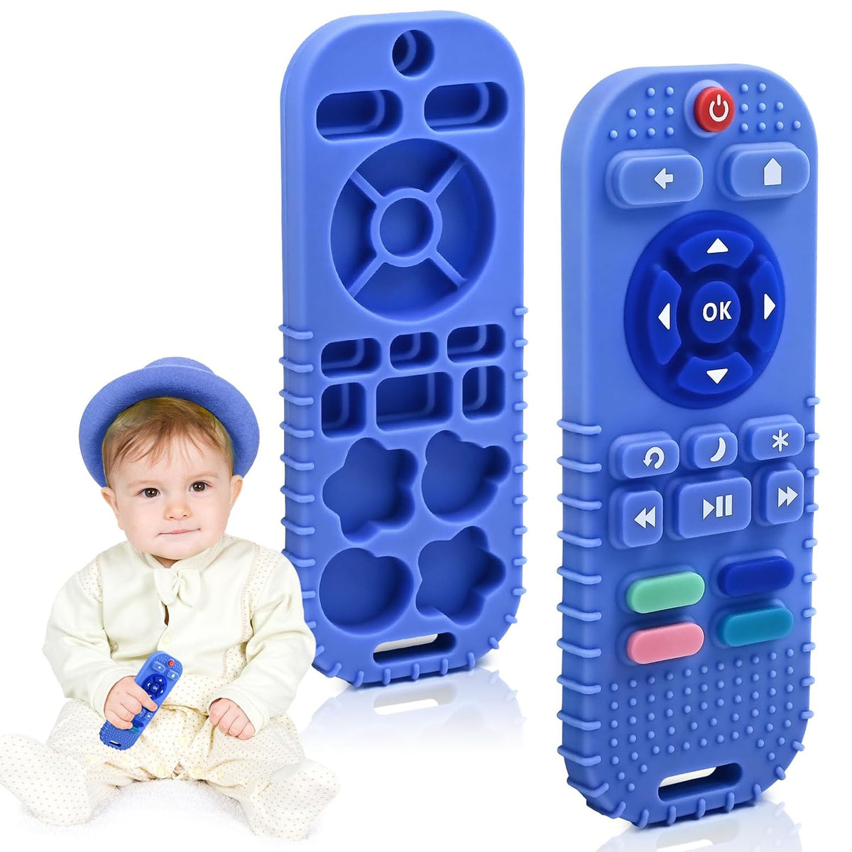 Teething Relief Teethers Toys for Babies 3-6-12 Months Gifts, Food Grade Silicone Sensory Baby Remote Control Teether Bath Toy for Infant Boy Girl Autism Birthday Christmas Gift, Black