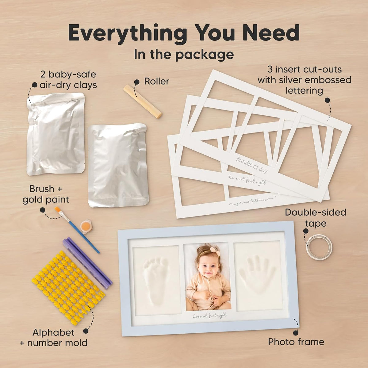 KeaBabies Baby Hand and Footprint Kit, Clay Keepsake Frame (Alpine White)