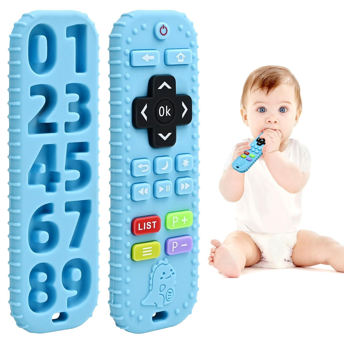 Teething Relief Teethers Toys for Babies 3-6-12 Months Gifts, Food Grade Silicone Sensory Baby Remote Control Teether Bath Toy for Infant Boy Girl Autism Birthday Christmas Gift, Black