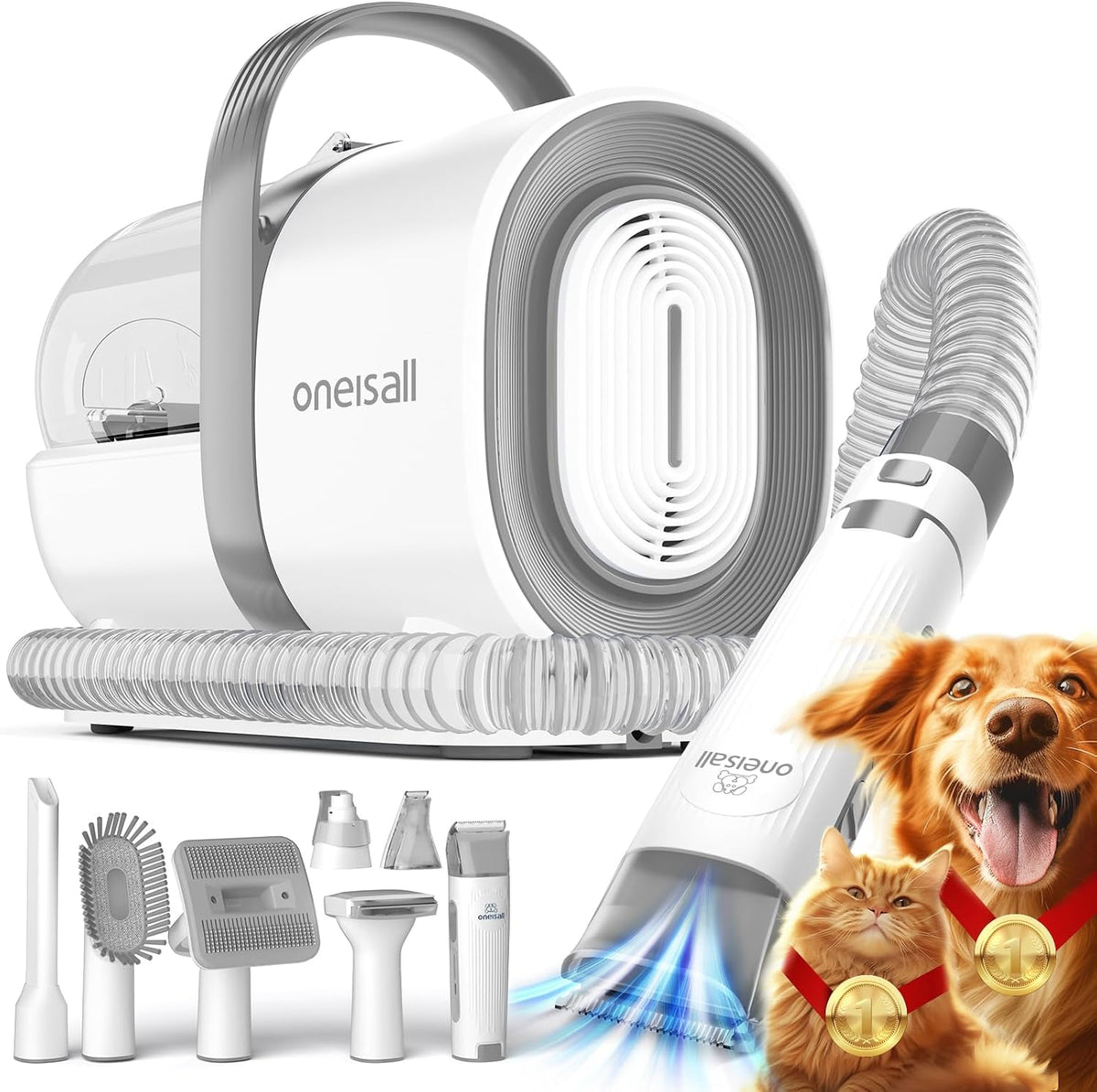 oneisall Dog Grooming Vacuum,7 in 1 Grooming kit Tools with Low Noise