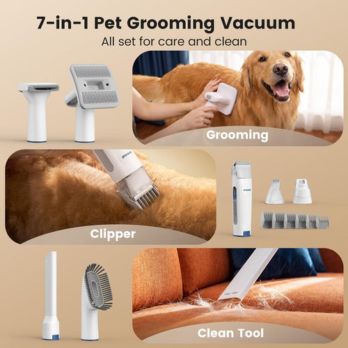oneisall Dog Grooming Vacuum,7 in 1 Grooming kit Tools with Low Noise