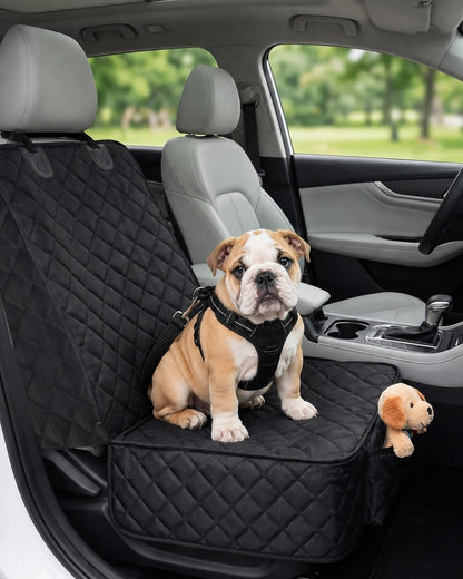 Dog Car Seat Cover, 600D Heavy Dute Car Seat Cover for Dogs Pets, 100% Waterproof Anti-Scratch Nonslip Dog Hammock for Cars, Seat Covers Protector with SeatBelt for Sedan SUV Truck Standard Black