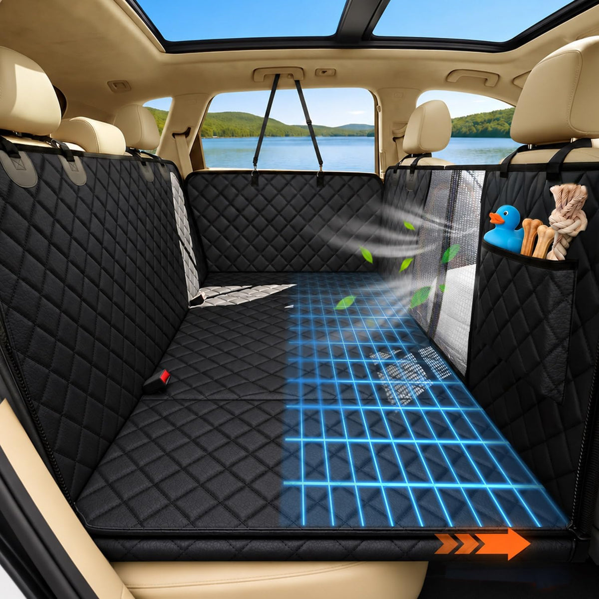 Dog Car Seat Cover, 600D Heavy Dute Car Seat Cover for Dogs Pets, 100% Waterproof Anti-Scratch Nonslip Dog Hammock for Cars, Seat Covers Protector with SeatBelt for Sedan SUV Truck Standard Black