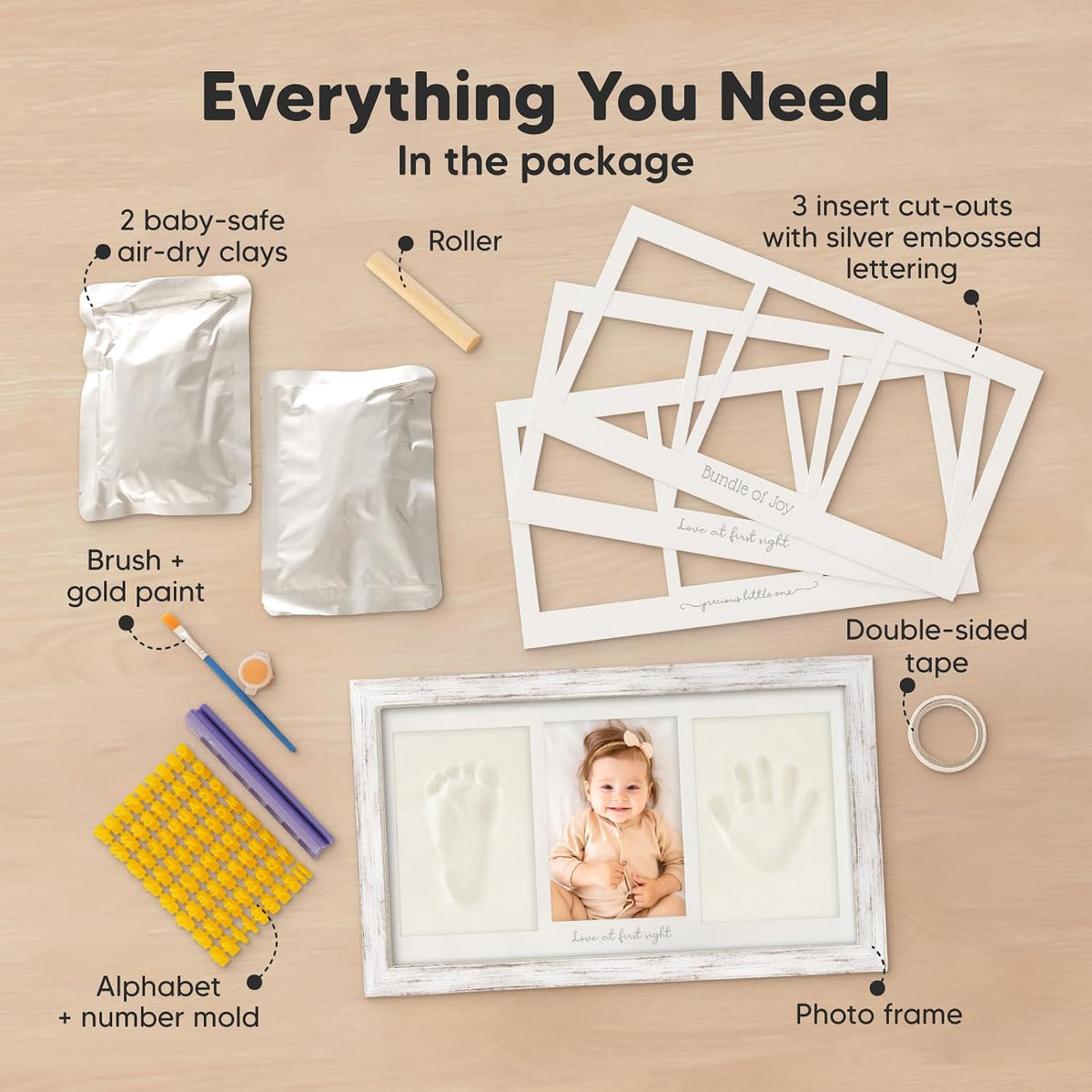 KeaBabies Baby Hand and Footprint Kit, Clay Keepsake Frame (Alpine White)