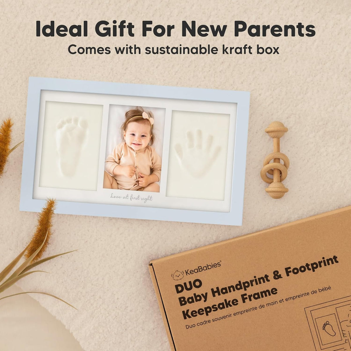 KeaBabies Baby Hand and Footprint Kit, Clay Keepsake Frame (Alpine White)