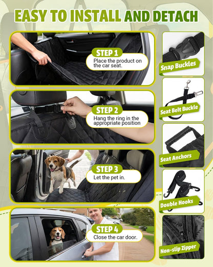 Dog Car Seat Cover, 600D Heavy Dute Car Seat Cover for Dogs Pets, 100% Waterproof Anti-Scratch Nonslip Dog Hammock for Cars, Seat Covers Protector with SeatBelt for Sedan SUV Truck Standard Black