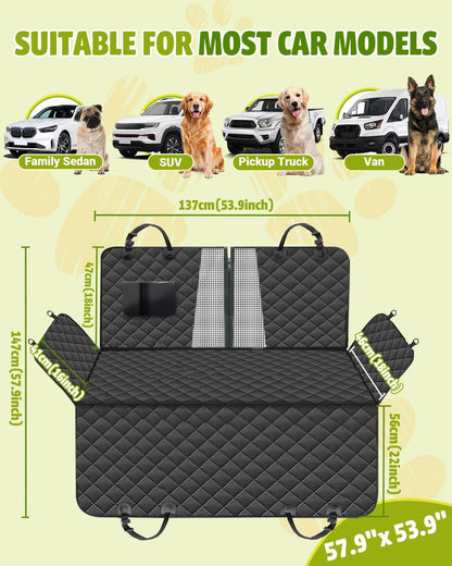 Dog Car Seat Cover, 600D Heavy Dute Car Seat Cover for Dogs Pets, 100% Waterproof Anti-Scratch Nonslip Dog Hammock for Cars, Seat Covers Protector with SeatBelt for Sedan SUV Truck Standard Black
