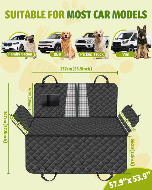 Dog Car Seat Cover, 600D Heavy Dute Car Seat Cover for Dogs Pets, 100% Waterproof Anti-Scratch Nonslip Dog Hammock for Cars, Seat Covers Protector with SeatBelt for Sedan SUV Truck Standard Black