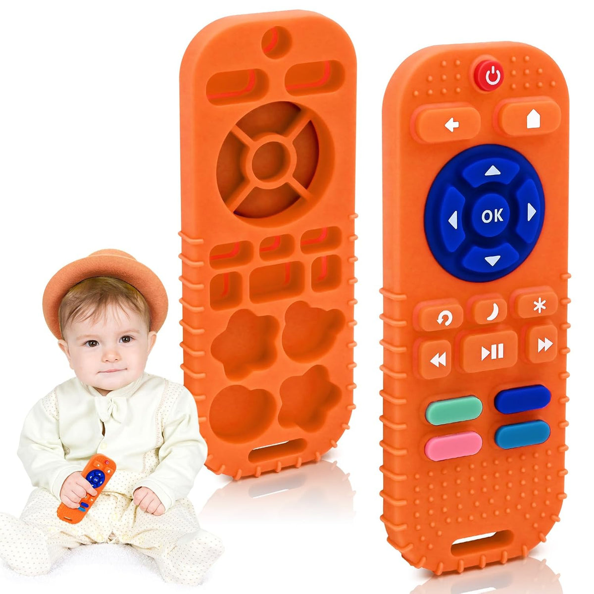 Teething Relief Teethers Toys for Babies 3-6-12 Months Gifts, Food Grade Silicone Sensory Baby Remote Control Teether Bath Toy for Infant Boy Girl Autism Birthday Christmas Gift, Black