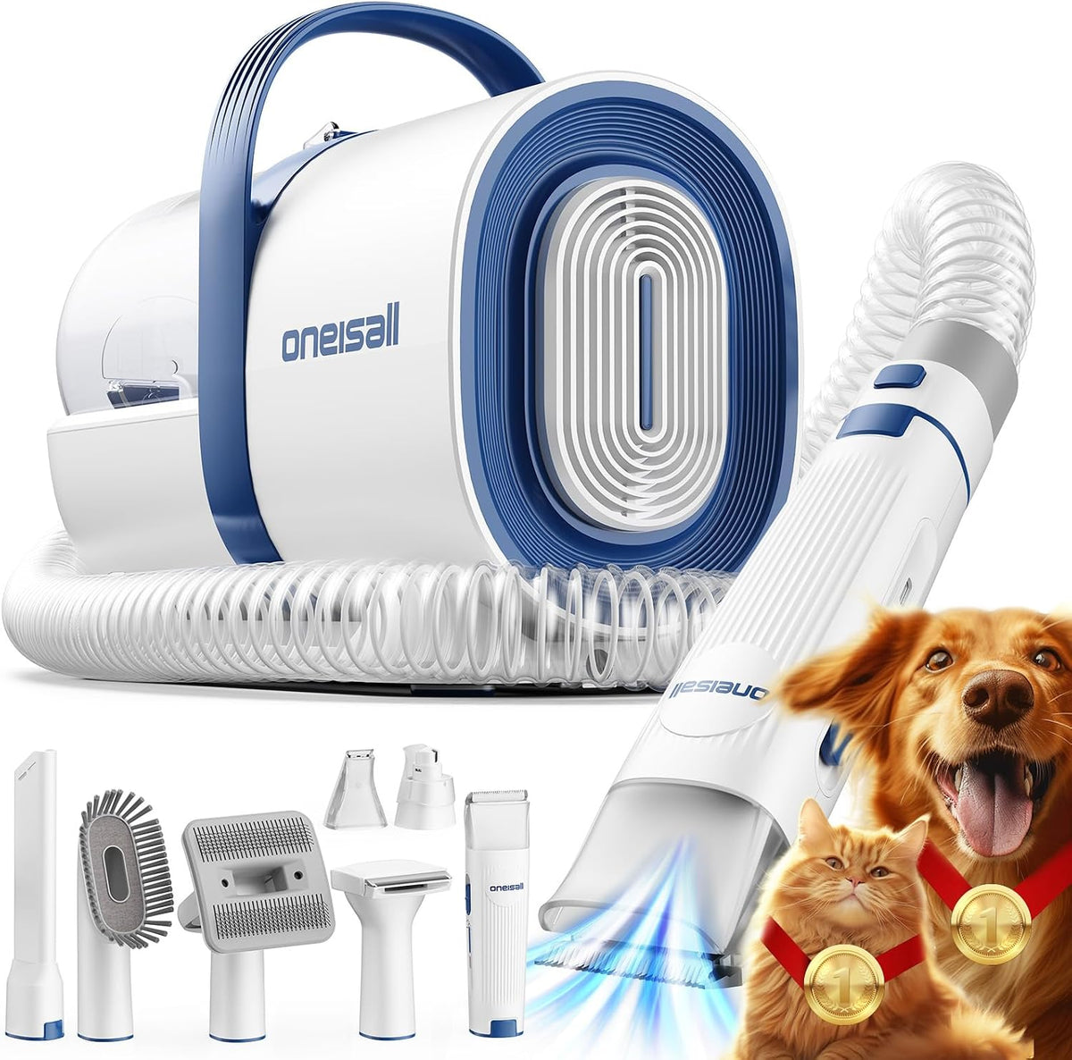oneisall Dog Grooming Vacuum,7 in 1 Grooming kit Tools with Low Noise