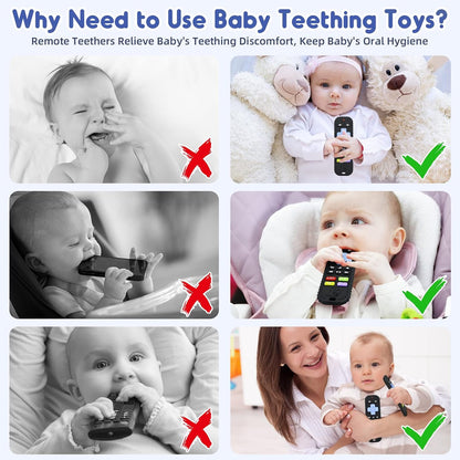Teething Relief Teethers Toys for Babies 3-6-12 Months Gifts, Food Grade Silicone Sensory Baby Remote Control Teether Bath Toy for Infant Boy Girl Autism Birthday Christmas Gift, Black
