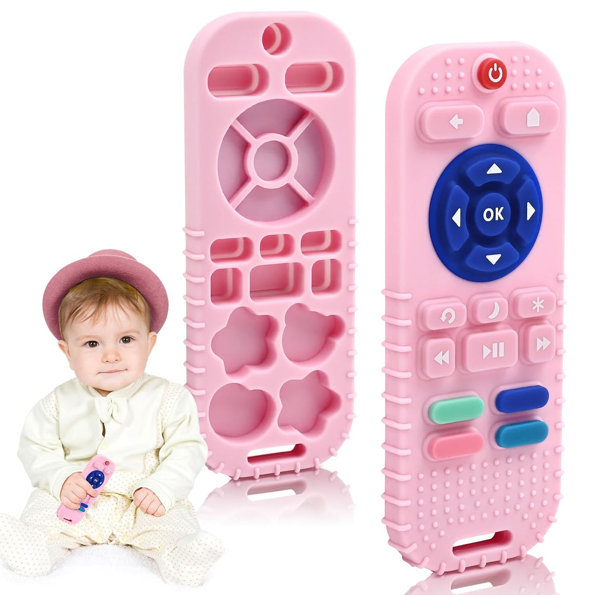 Teething Relief Teethers Toys for Babies 3-6-12 Months Gifts, Food Grade Silicone Sensory Baby Remote Control Teether Bath Toy for Infant Boy Girl Autism Birthday Christmas Gift, Black
