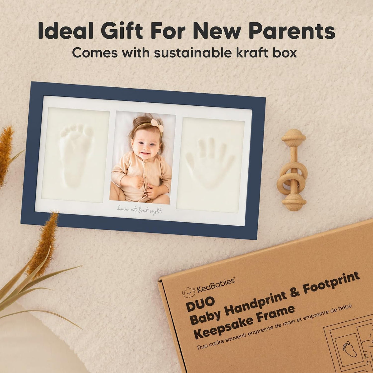 KeaBabies Baby Hand and Footprint Kit, Clay Keepsake Frame (Alpine White)