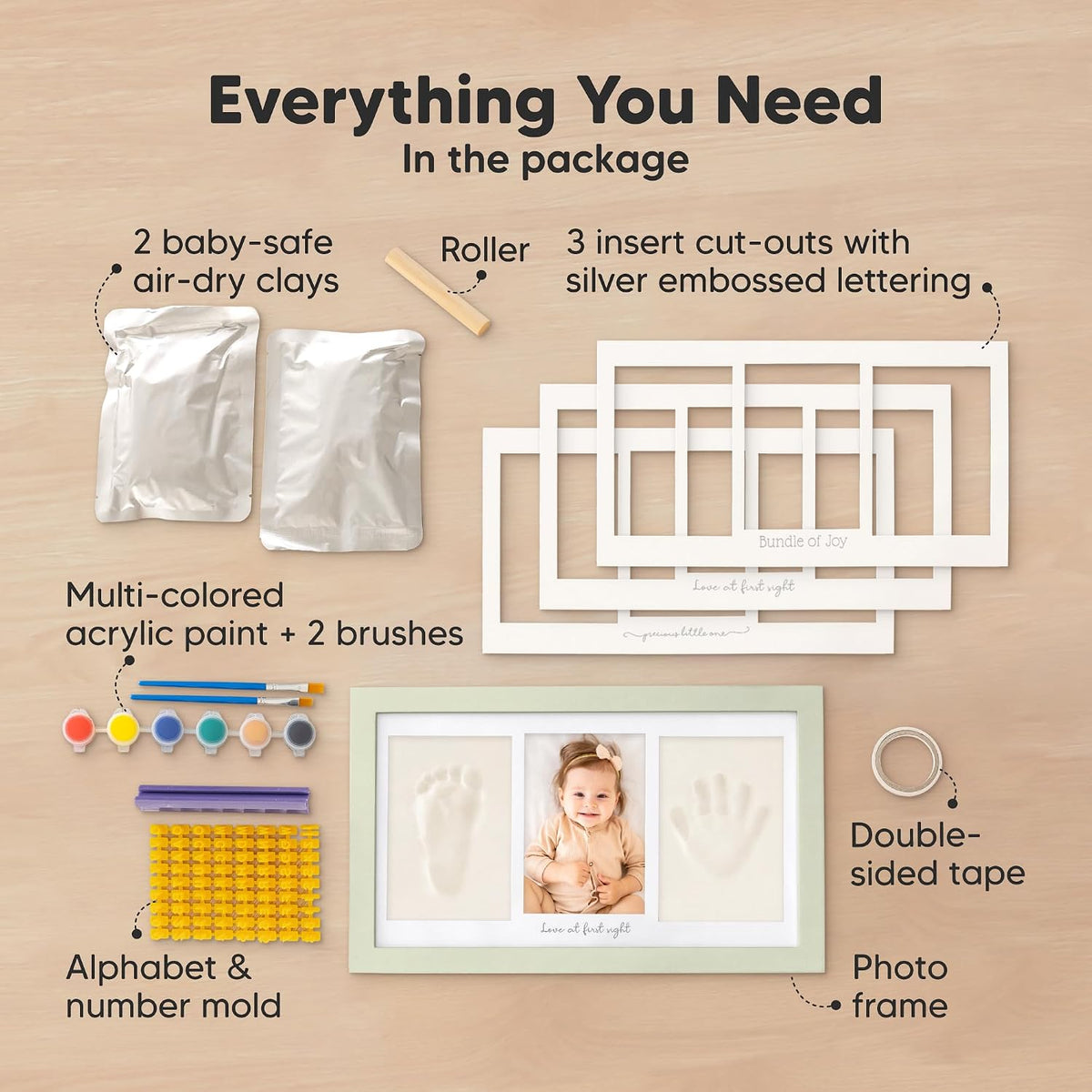 KeaBabies Baby Hand and Footprint Kit, Clay Keepsake Frame (Alpine White)