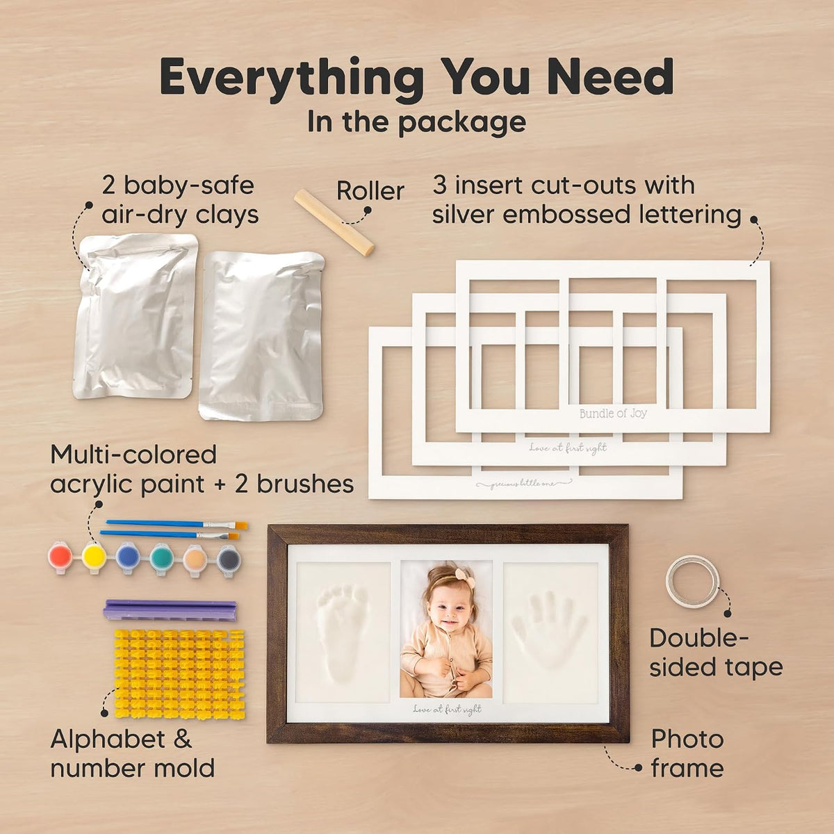 KeaBabies Baby Hand and Footprint Kit, Clay Keepsake Frame (Alpine White)