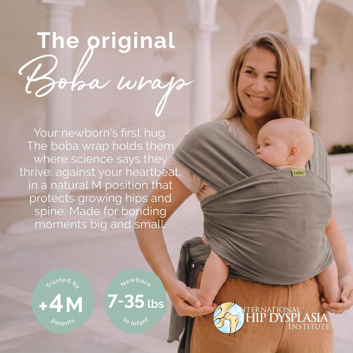 Boba Baby Wrap Carrier - Stretch Cotton Newborn Sling, Grey