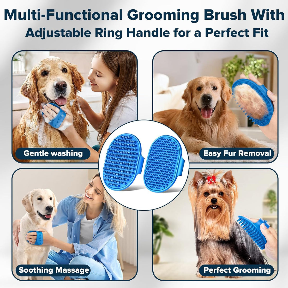 6PCS Grooming & Bath Supplies for Dogs, Cats | Dog Washing Gloves | Dog Bath Brush | Dog Shower Brush | Pet Grooming Gloves | Dog Grooming kit | Pet Supplies for Showerhead & Sprayer (Navy Blue)