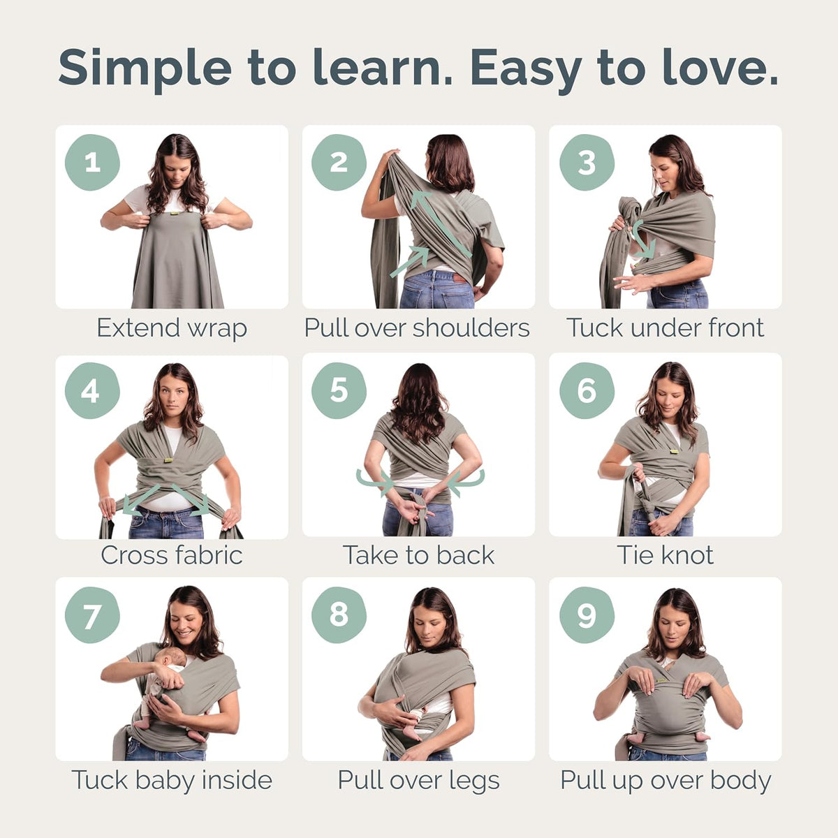 Boba Baby Wrap Carrier - Stretch Cotton Newborn Sling, Grey