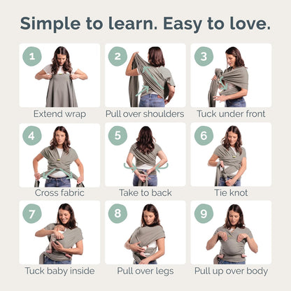 Boba Baby Wrap Carrier - Stretch Cotton Newborn Sling, Grey