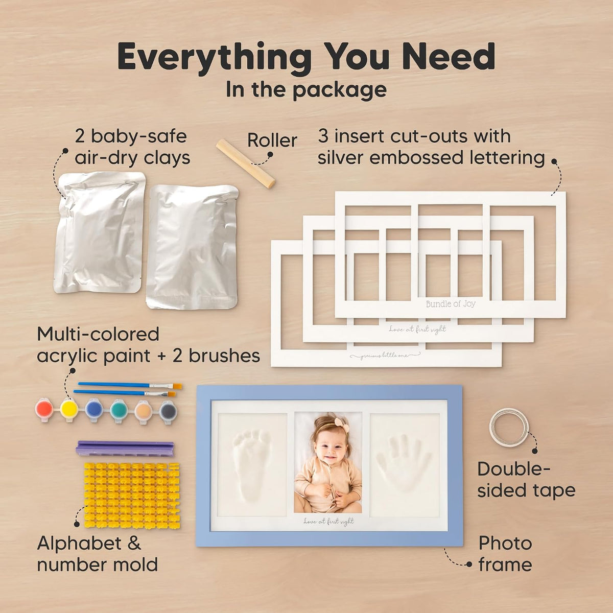 KeaBabies Baby Hand and Footprint Kit, Clay Keepsake Frame (Alpine White)