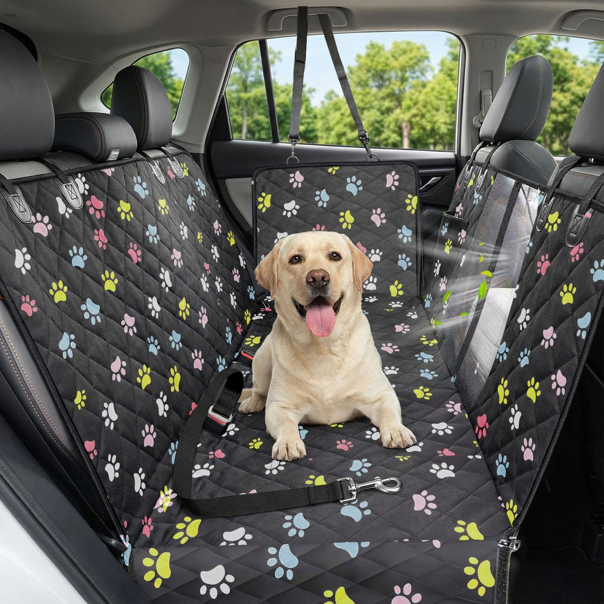 Dog Car Seat Cover, 600D Heavy Dute Car Seat Cover for Dogs Pets, 100% Waterproof Anti-Scratch Nonslip Dog Hammock for Cars, Seat Covers Protector with SeatBelt for Sedan SUV Truck Standard Black