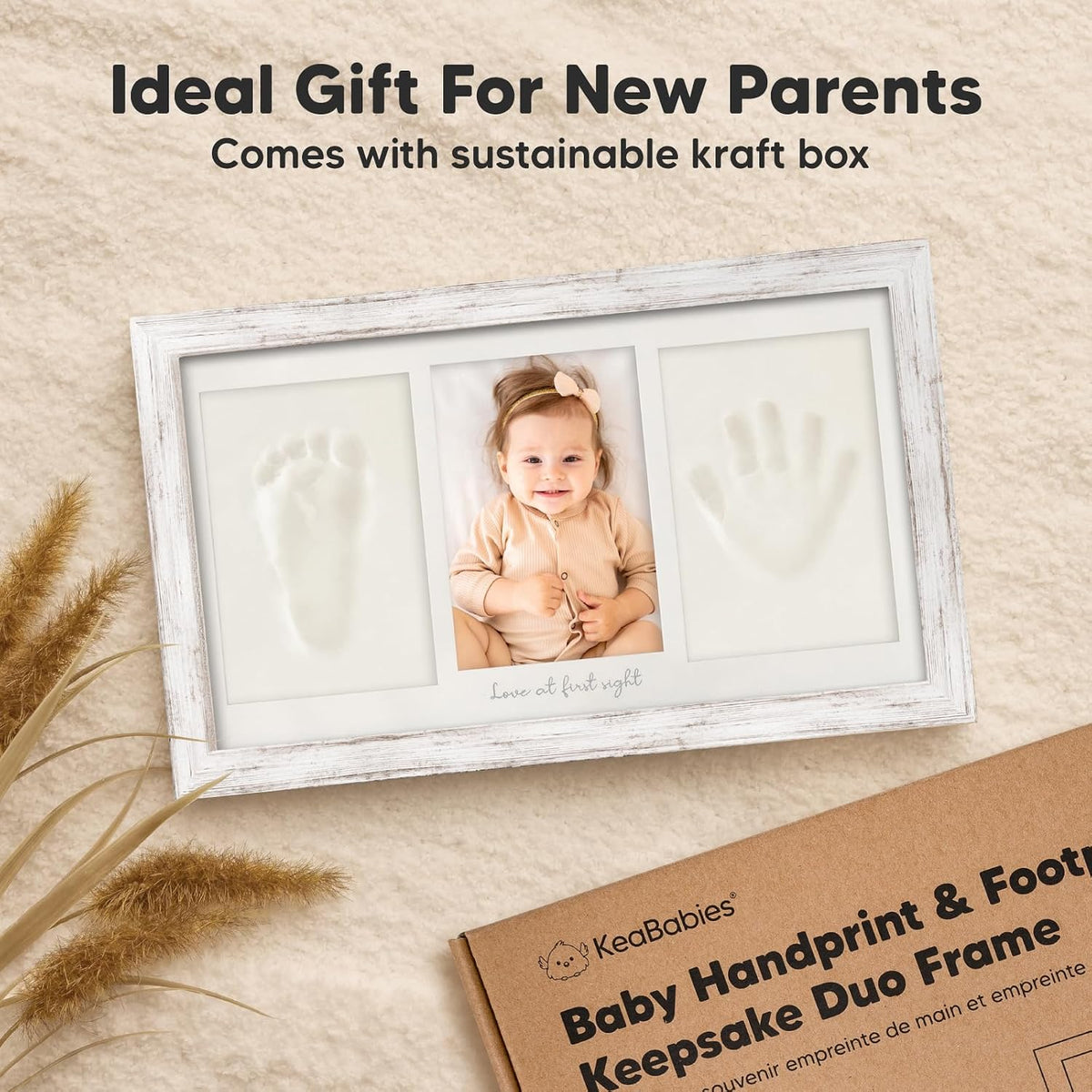 KeaBabies Baby Hand and Footprint Kit, Clay Keepsake Frame (Alpine White)