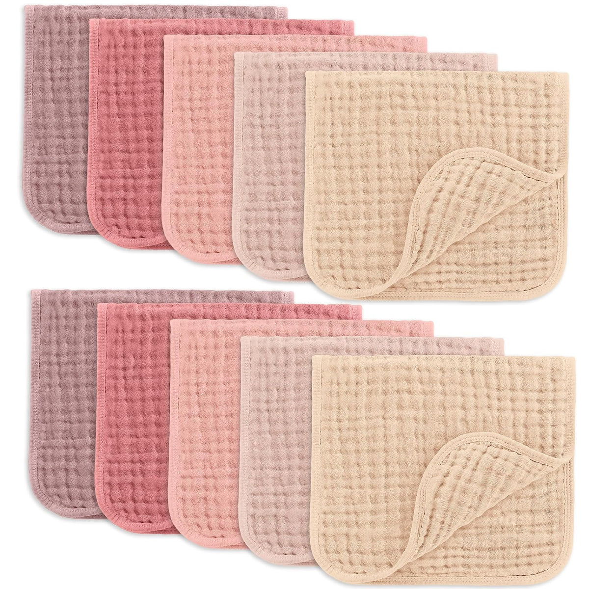 Comfy Cubs Muslin Burp Cloths 20x10" 10 Pack, Baby Burp Cloths - Multi