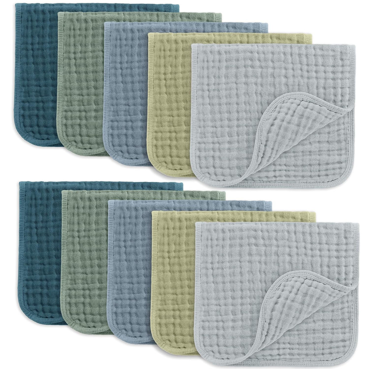 Comfy Cubs Muslin Burp Cloths 20x10" 10 Pack, Baby Burp Cloths - Multi