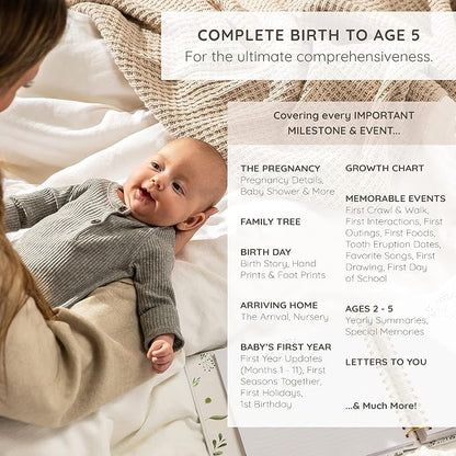 Keepsake Baby Memory Book – Timeless Gender Neutral First 5 Year Baby Book