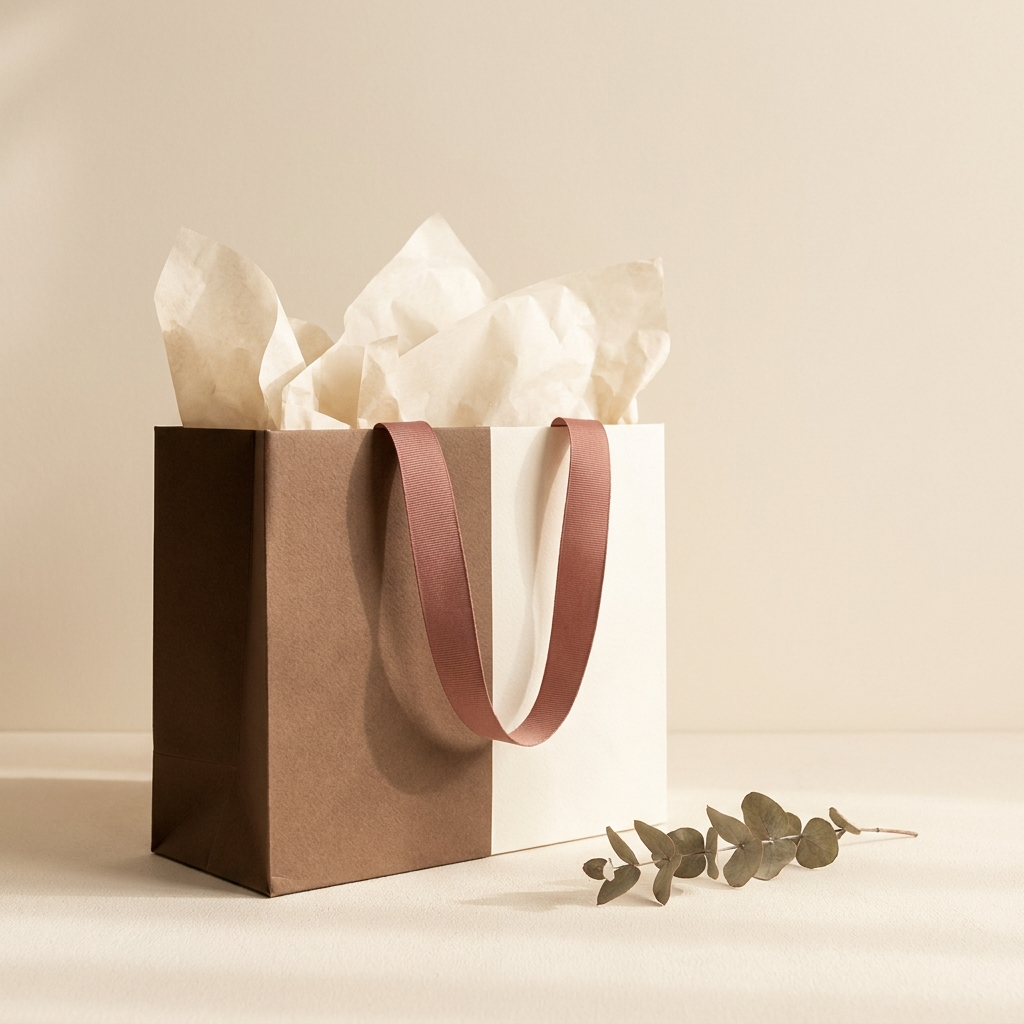 Walnut and ivory gift bag with cream tissue